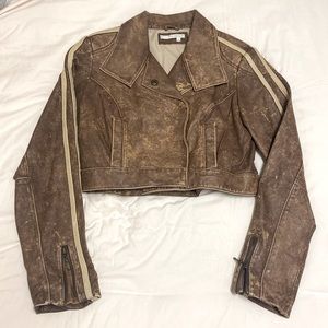 RARE Leather Y2K Vintage Racer Moto Crop Jacket